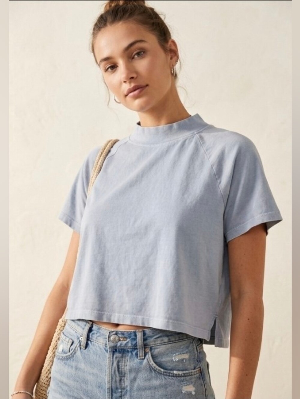 Southern Shirt Co. Blue Acid Wash Crop T-Shirt Size L Large Cropped Blouse Top